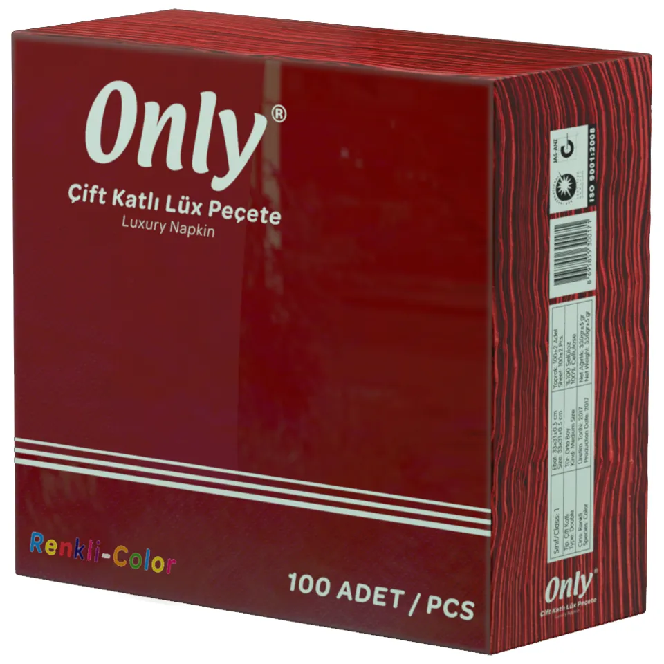 Servis Peçete Bordürlü (Bordo, 40x40 cm, 100 Ypr. 2 Kat, 12 Pk.)