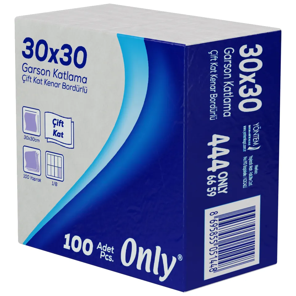 Servis Peçete Bordürlü Garson Katlama (30x30 cm, 100 Ypr. 2 Kat, 15 gr/m2, 12 Pk.)